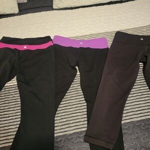 Lululemon athletica Womens Black Leggings with Pink and Purple Waistbands